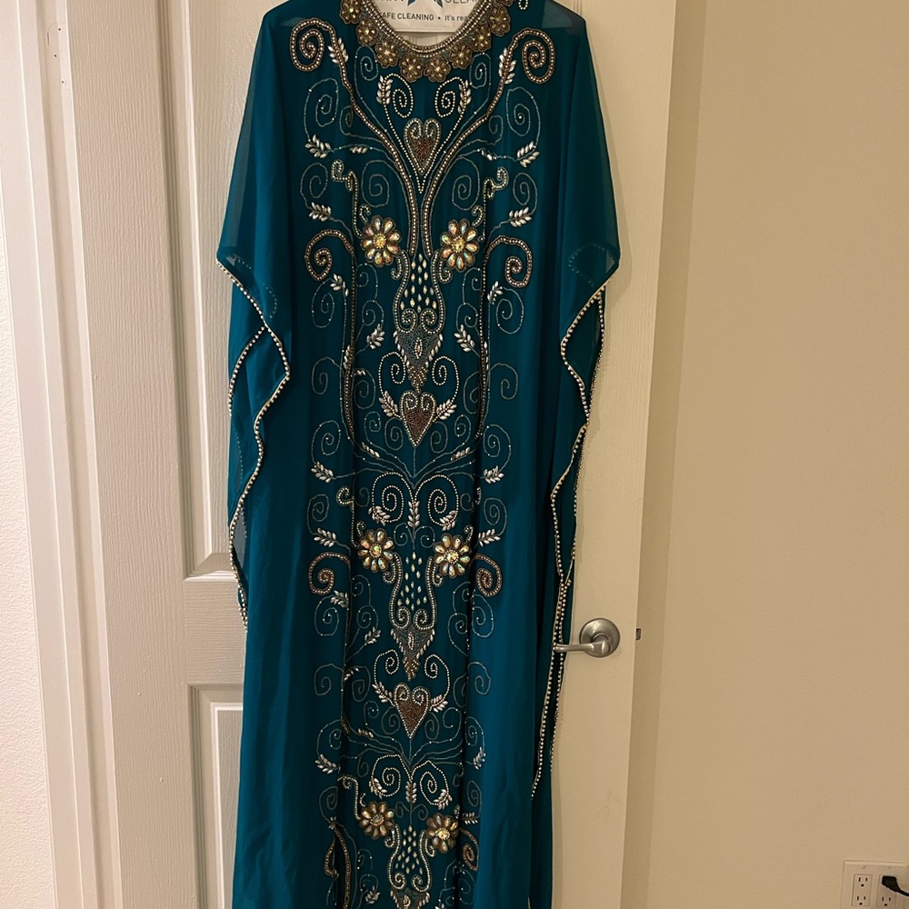 Turquoise Kaftan with Beautiful Embellishments